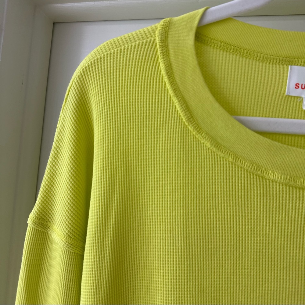 NWT Sundry Bright Yellow Dream American Waffle Print Long Sleeve Top, Size Large - Picture 4 of 9